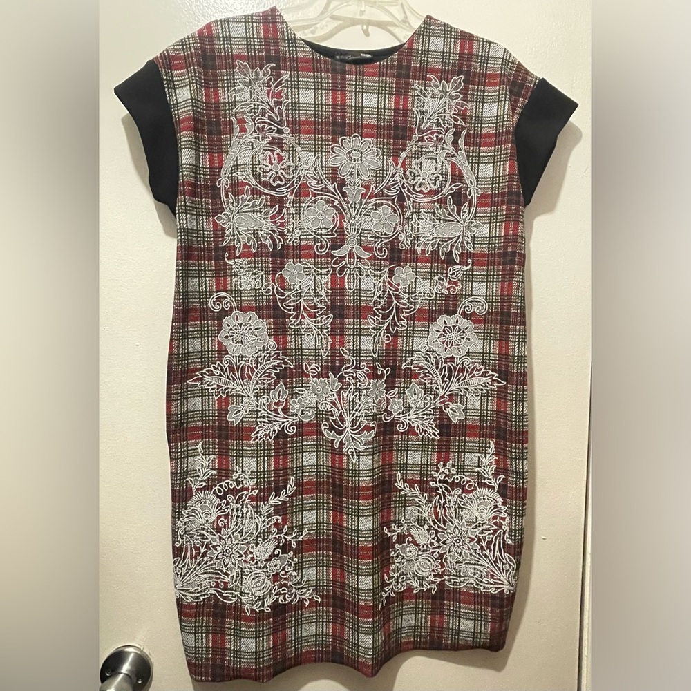 Zara Plaid Dress with Floral Design